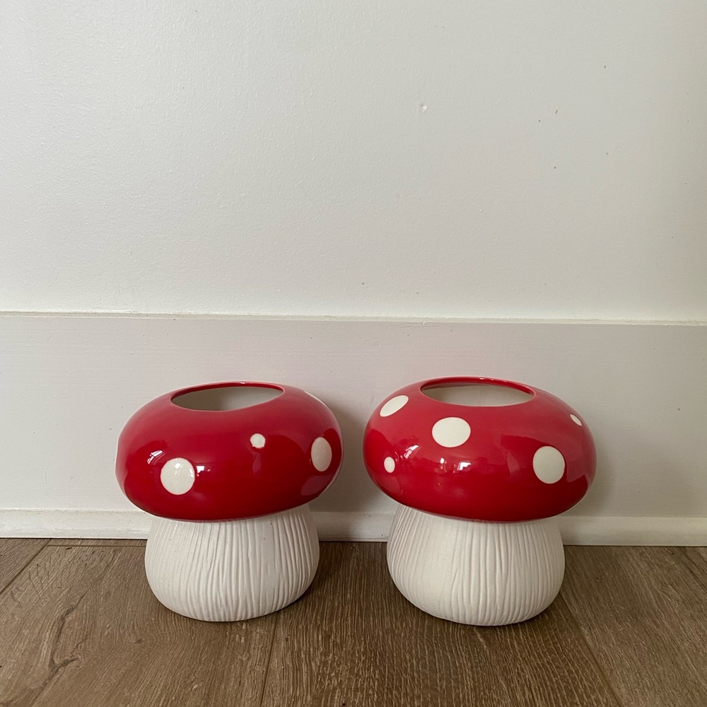 Red + White Mushroom Vases